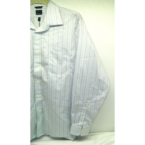 Mens Chaps Non Iron Classic Fit Long Sleeve Striped Button Up Shirt 17 1/2 36/37 - Picture 2 of 6